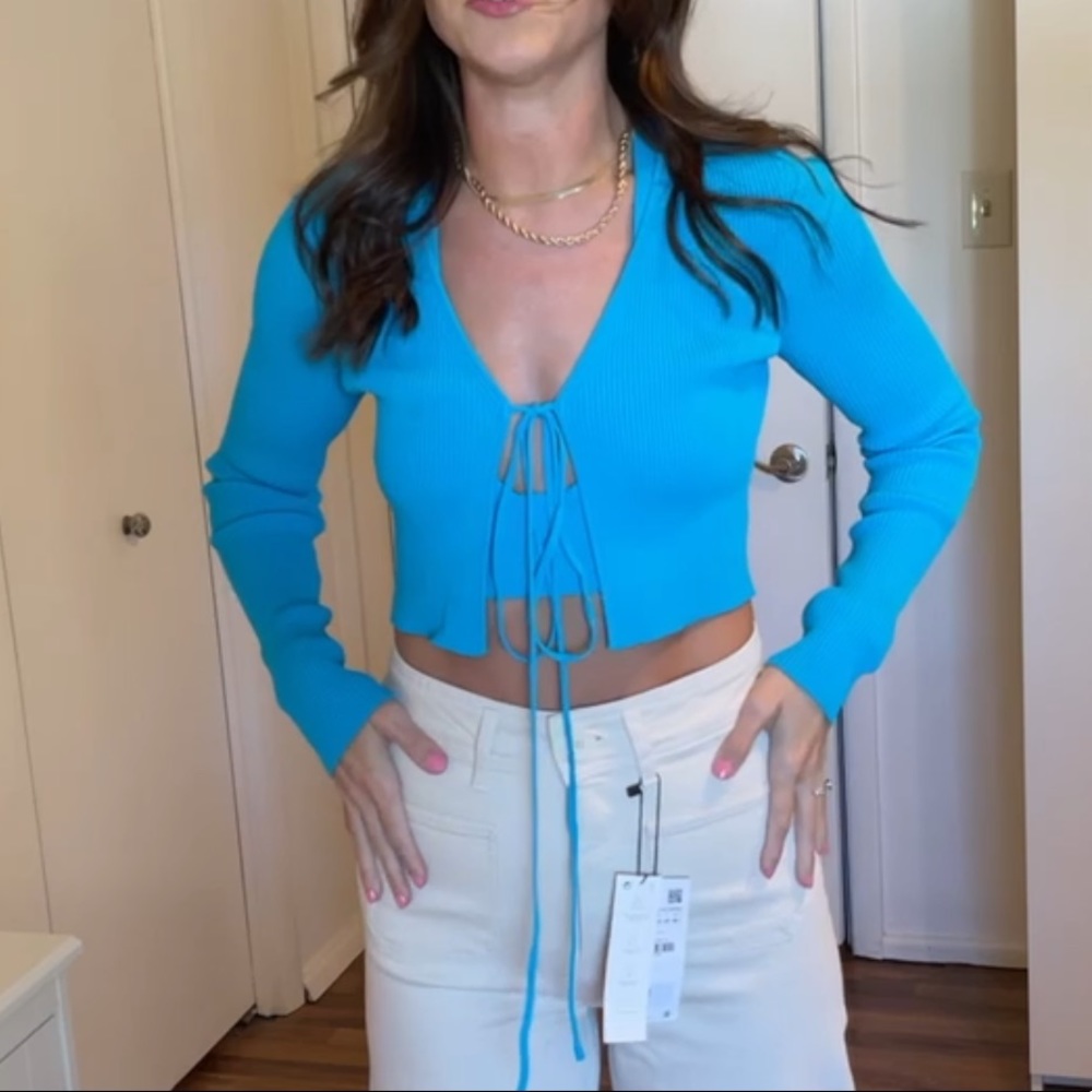 Zara ribbed knit sweater matching set (cardigan and crop top/bralette)